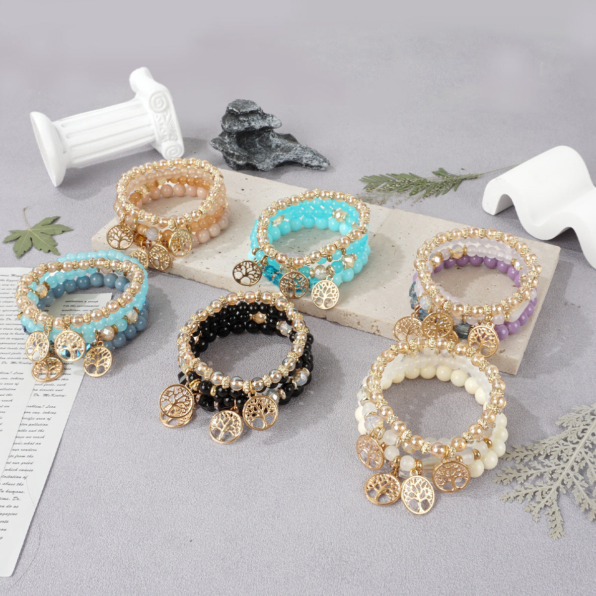 Bohemian Style String Beads Twin Four Bracelets