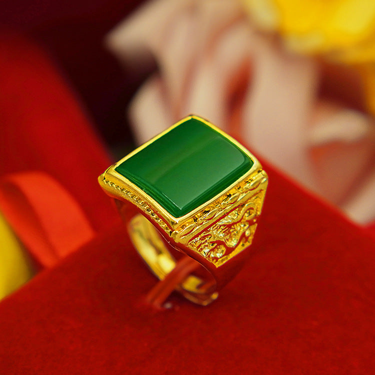 Men's Square Oval Man's Brass Gold-plated Inlaid Obsidian Ring