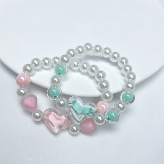 Women's Robin Egg Blue Beaded Pearl Acrylic Bracelets