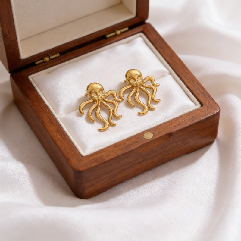 Stainless Steel Octopus Niche Trendy Marine Style Stud Earrings