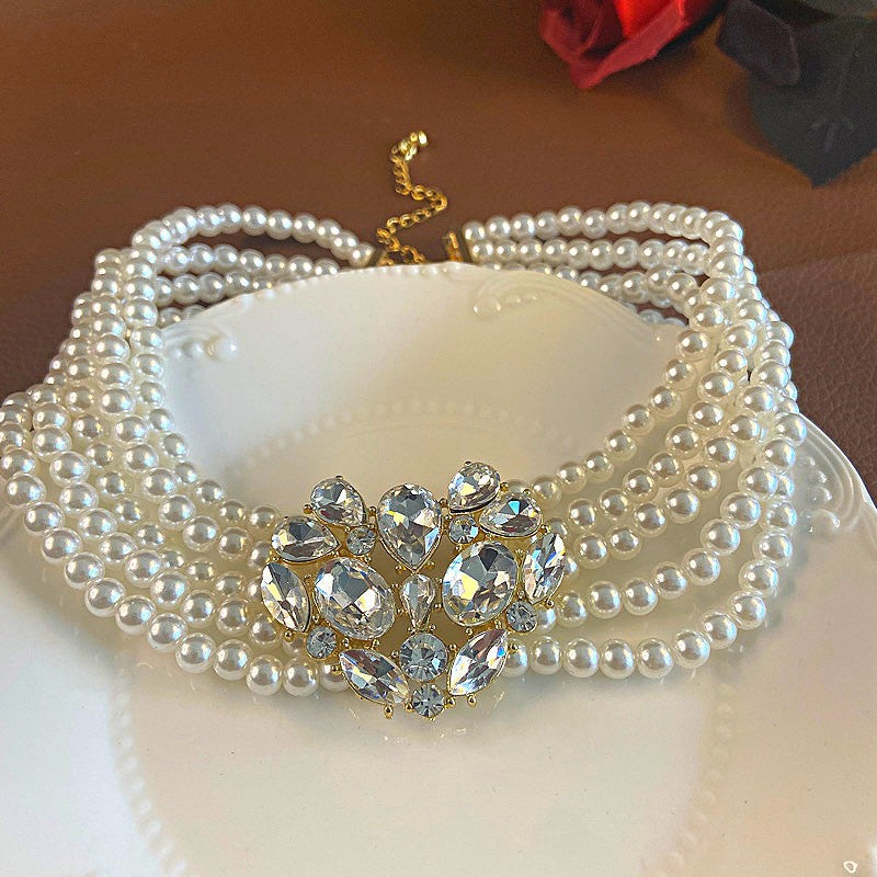 Pearl Short Design Rhinestone Collar Temperament Necklaces