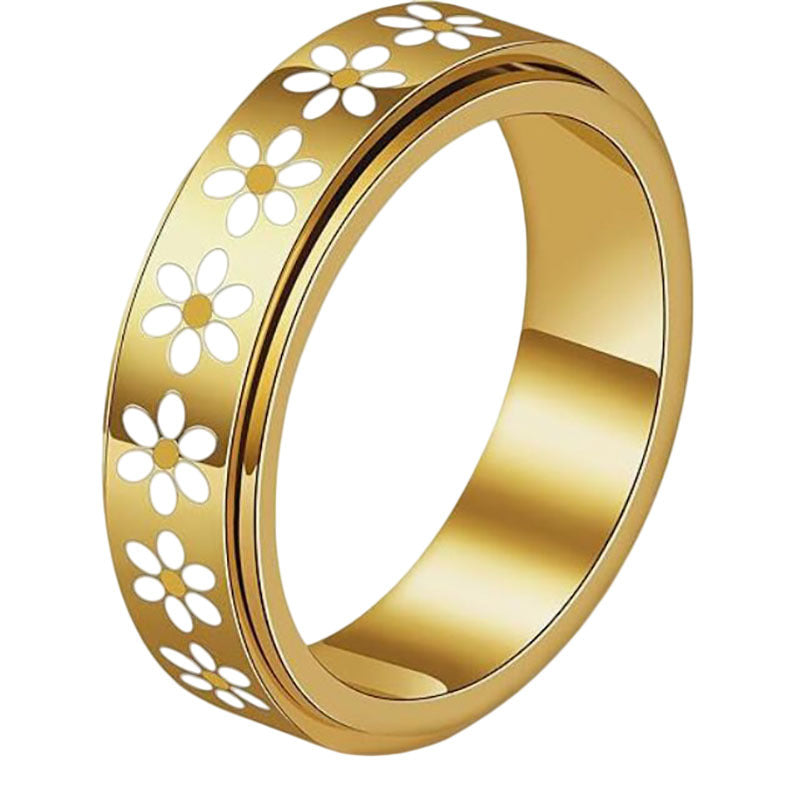 Women's Fashion Diamond Gold Stainless Steel Couple Decompression Rings