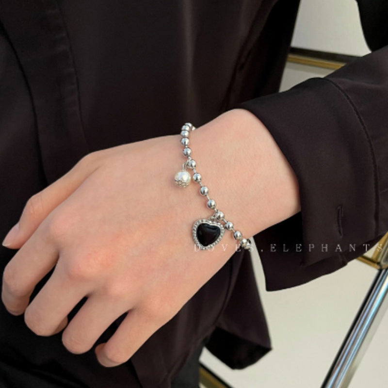 Black Love Pearl Titanium Steel Female Fashion Bracelet