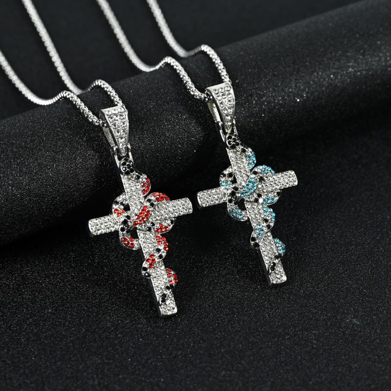 Men's Snake Cross Titanium Steel Couple Retro Personalized Hip Hop Necklace