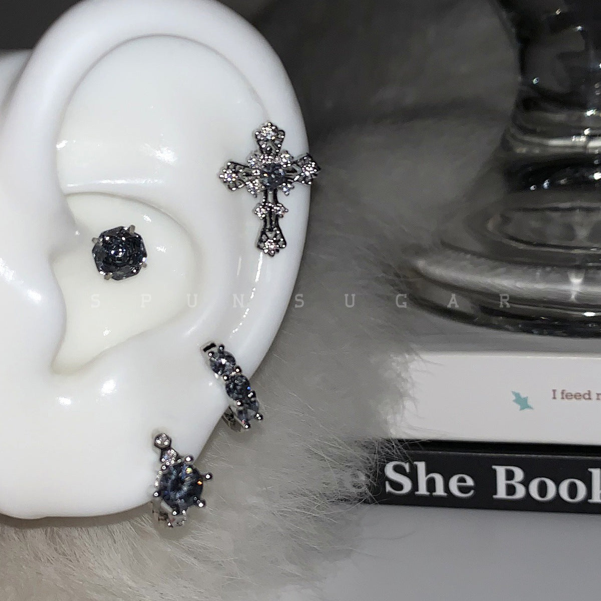Ear Bone Female Titanium Steel Saturn Zircon Pin Dark Earrings