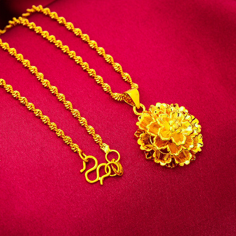 Women's Flower Vietnam Placer Gold Glossy Layers Necklaces