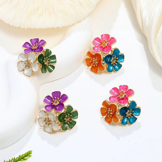 Women's Metal Glaze Flowers Fresh Vacation Style Rings