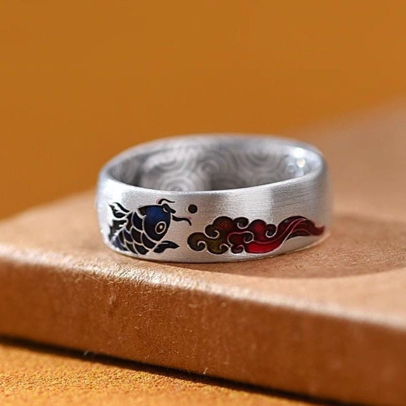 Women's Blossom Koi Retro Ethnic Style Exquisite Carved Rings