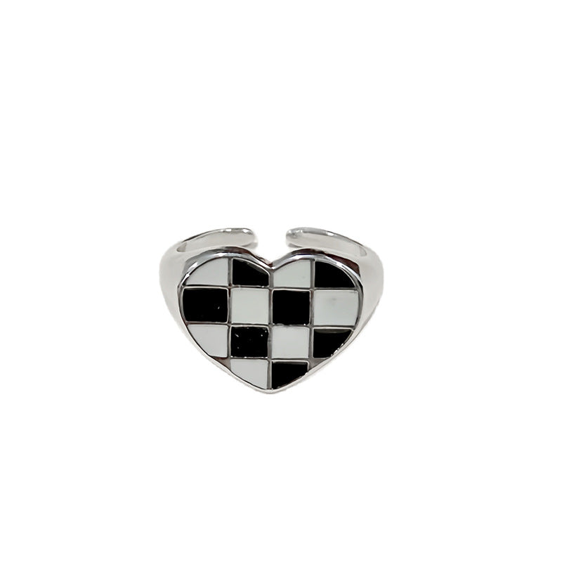 Deep Sweet Cool Chessboard Black White Grid Lazy Rings