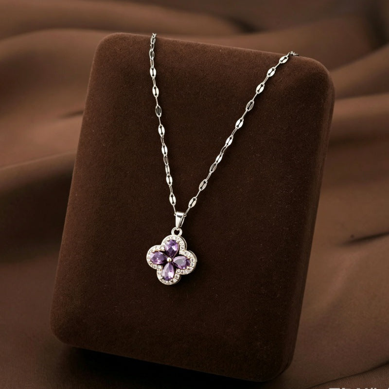 Women's Zircon Four-leaf Clover Titanium Steel Advanced Design Necklace
