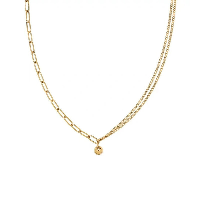 Women's Beads Chain Stitching Titanium Steel No Fading Simple High Sense Necklace