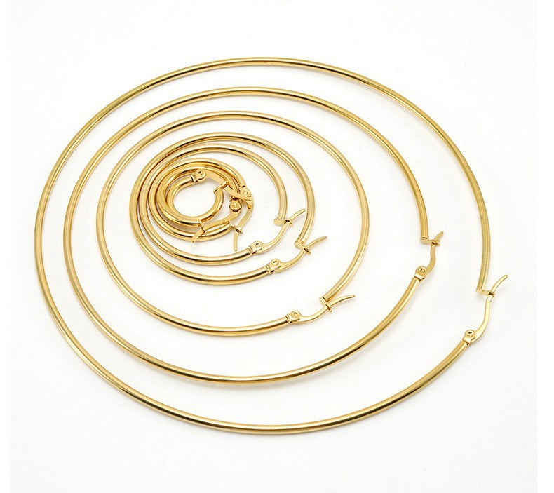 Steel Round Eardrop Female Gold Titanium Personality Trend Exaggerated Big Earrings