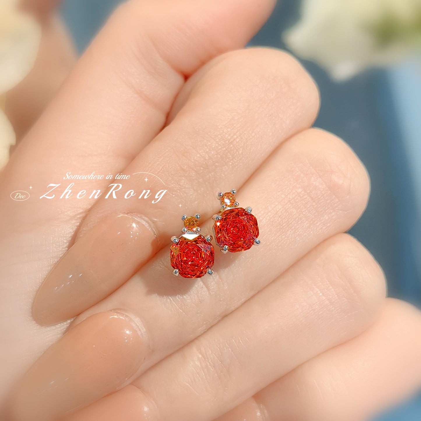 Women's Colorful Inlaid High Carbon Diamond Chinese Jewelry Set