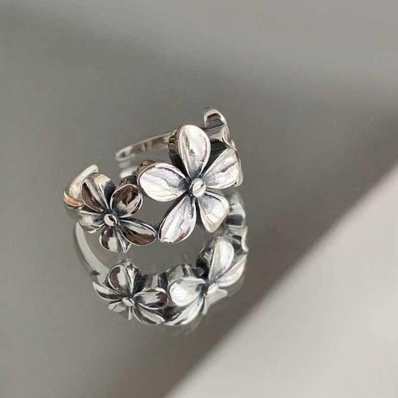 Women's Thai Sier Flower Open Fashion Minority Design Personalized Index Finger Ring