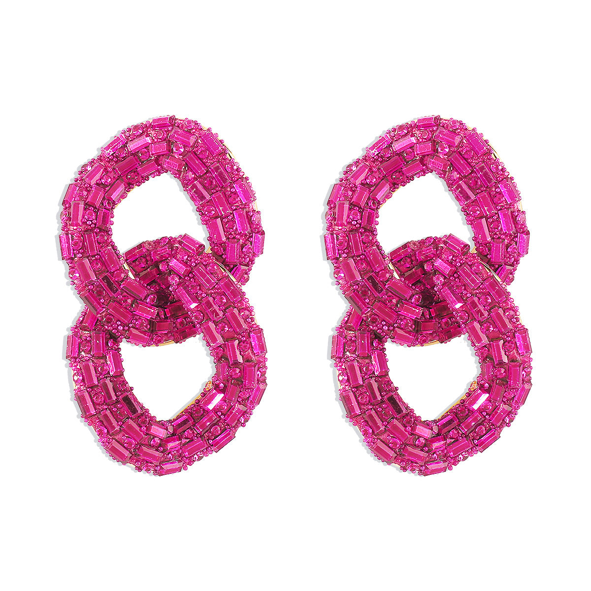 Entry Lux Full Diamond Hollow Exaggerated Geometry Chain Earrings