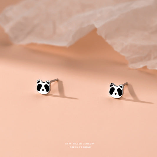 Sier Lesser Panda Female Mori Style Cute And Compact Earrings