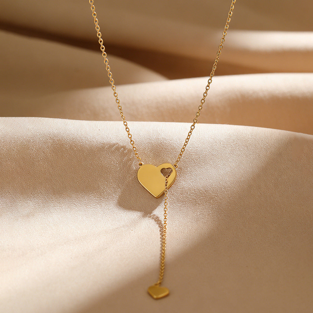 Stainless Steel Double Heart Ladies Clavicle Necklaces