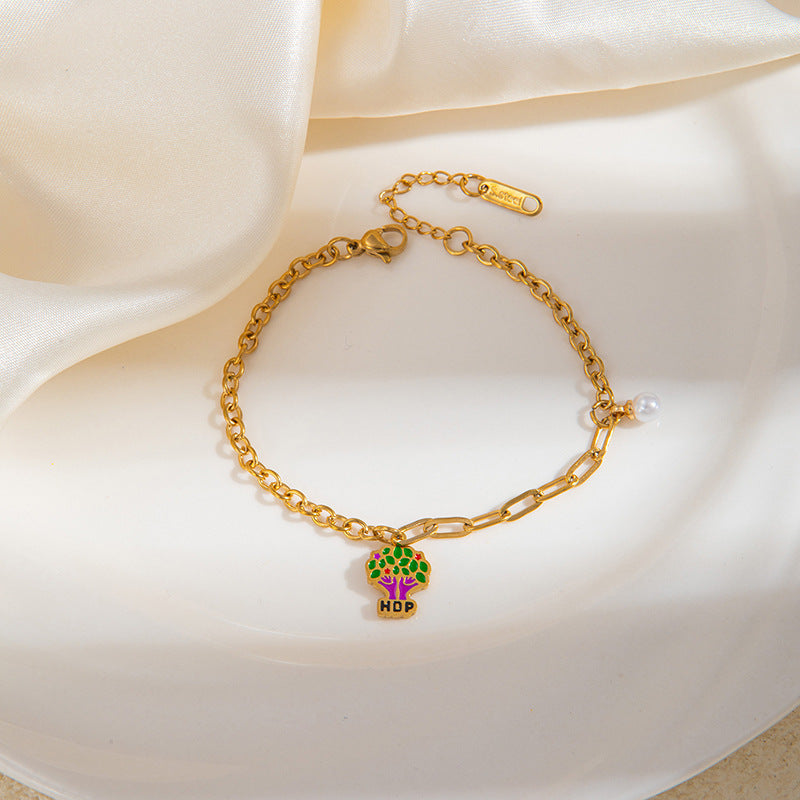Stainless Steel Bow Square Plate Female Cartoon Mickey Titanium Drip Bracelets