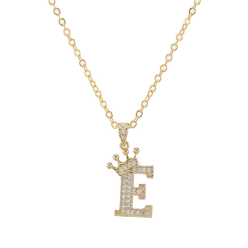 Zircon Crown English Letter Design Gold Clavicle Necklace