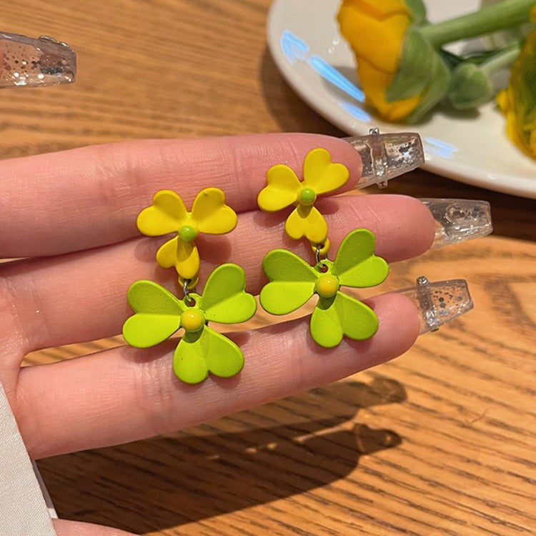 Contrast Color Flower Mori Niche Design Simple Sweet Earrings