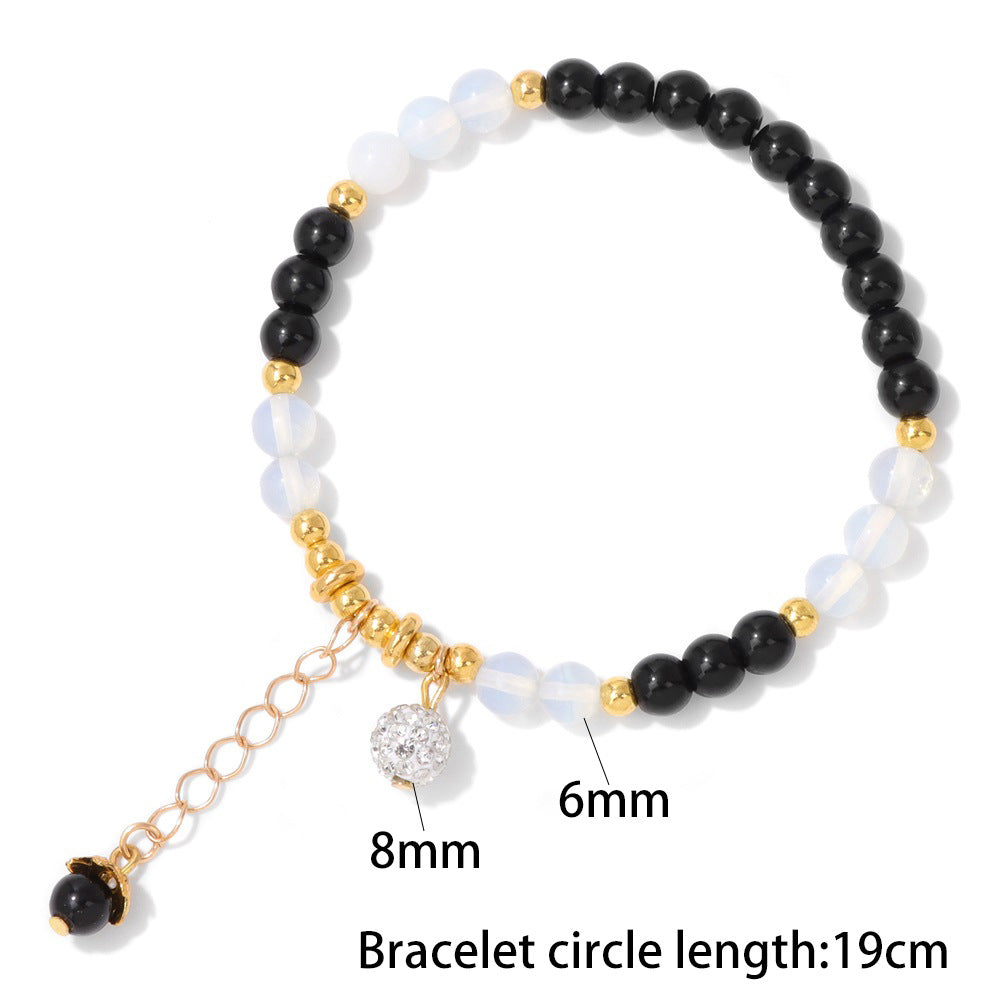 Stone Bead Bright Black Beads Valentine's Day Bracelets