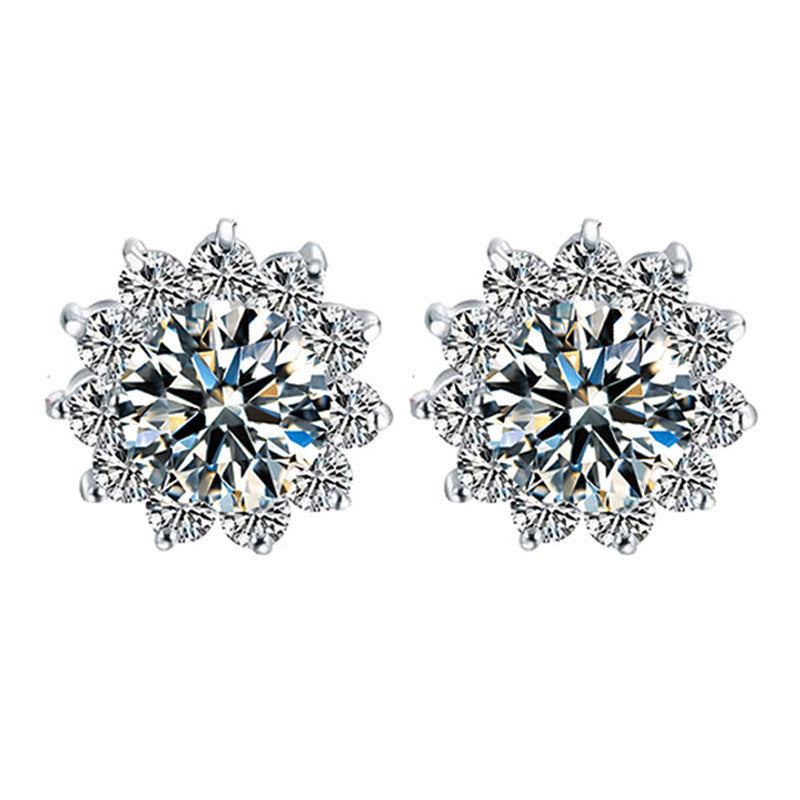Women's Snowflake Pink Diamond Zircon Fashion Sunflower Stud Earrings