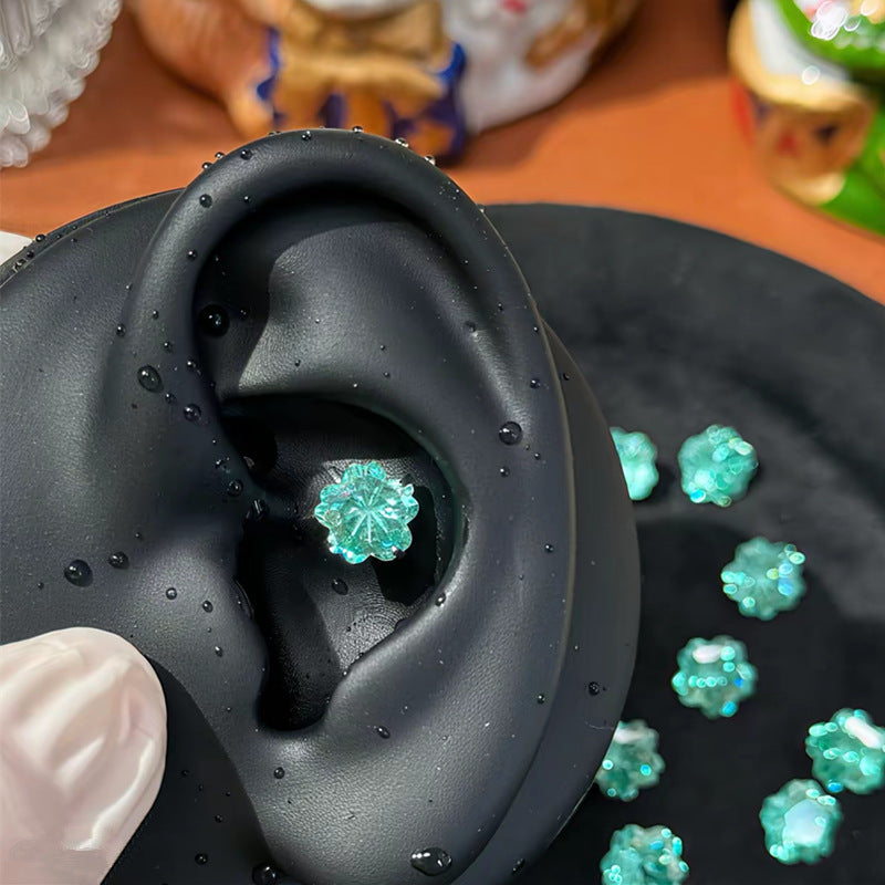 Cut Flowers Titanium Steel Ear Beautiful Bone Zircon Pin Stud Earrings