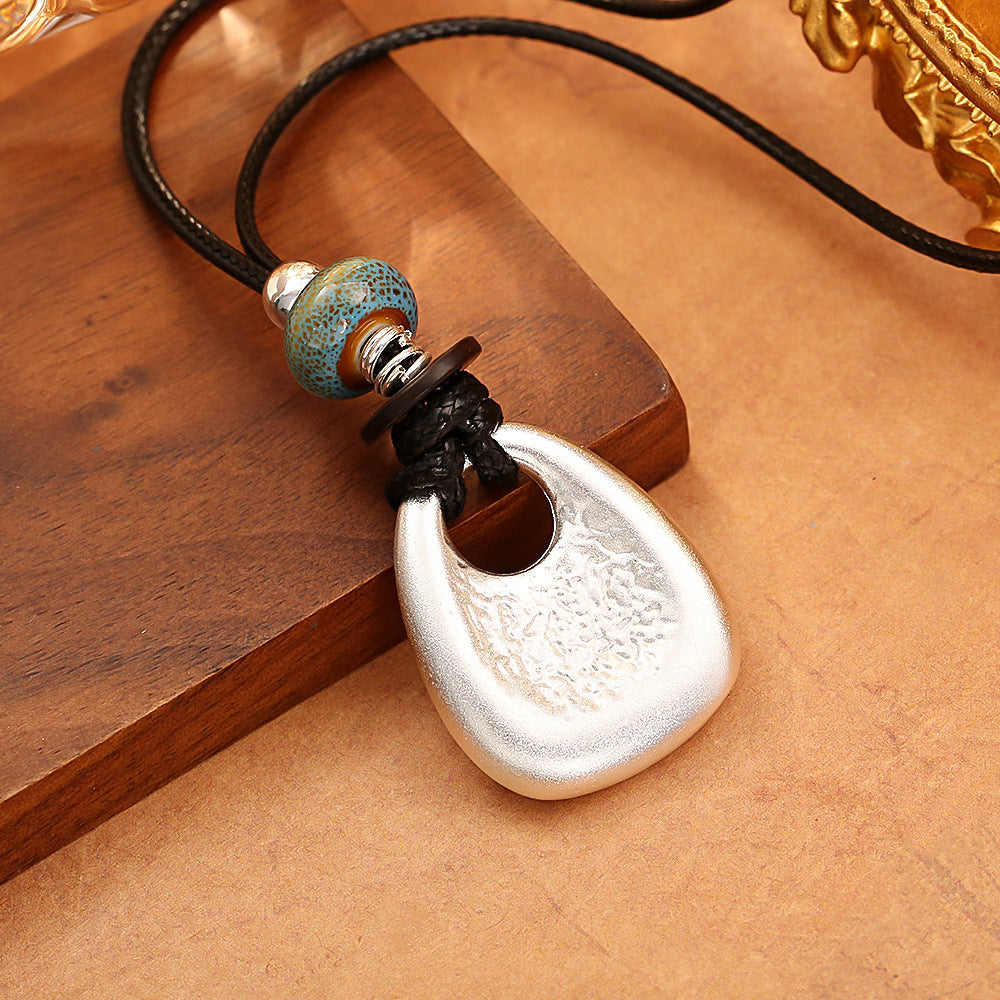 Vintage Brushed Metal Long Sweater Chain Niche Design Simple Necklaces
