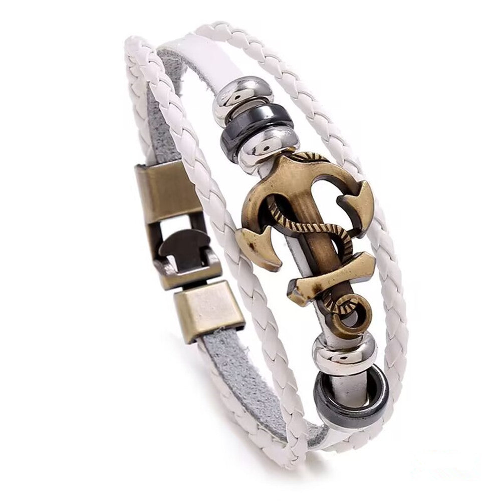 Jewelry Punk Leather Alloy Boat Anchor Bracelets