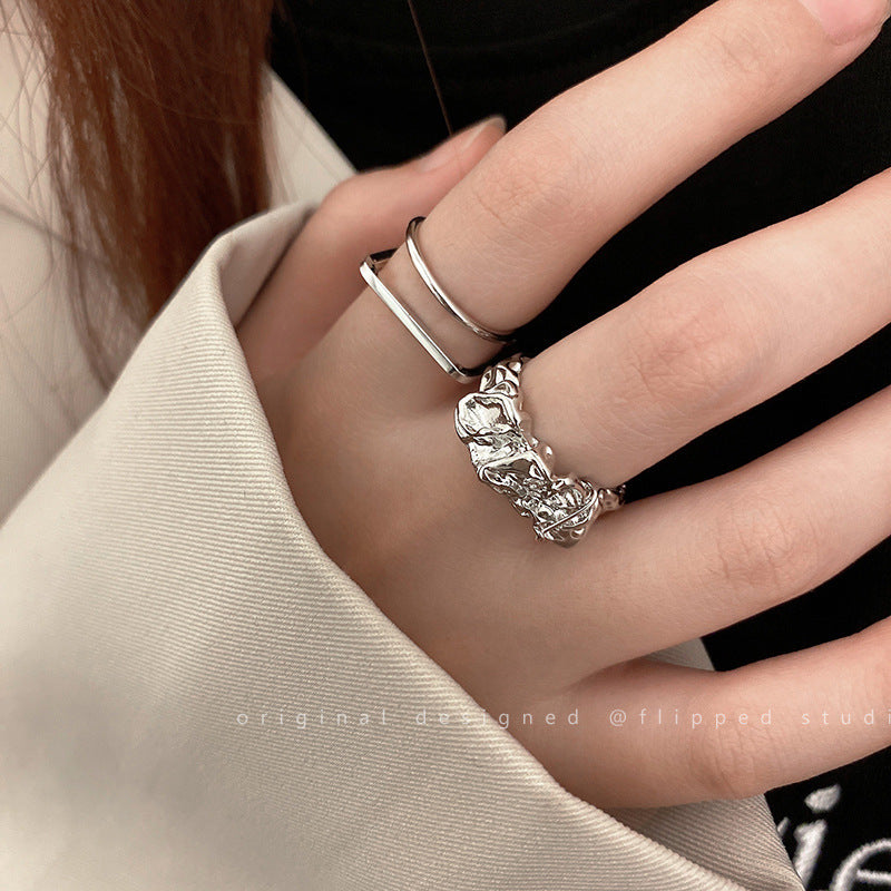 Pleated Double Layer Knuckle Two-piece Female Minority Ring