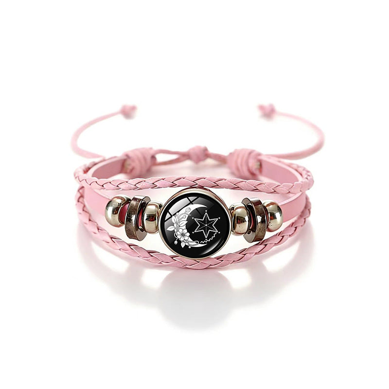 Sun Moon Lovers Time Stone Leather Unisex Woven Couple Gift Bracelet