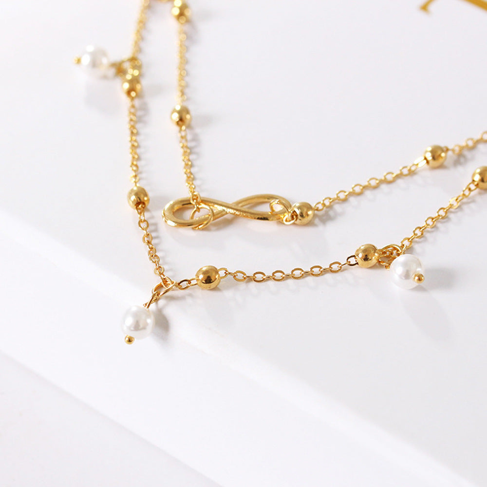 Women's Su Meng Vintage Pearl Heart Unlimited Fashion Bohemian Foot Anklets