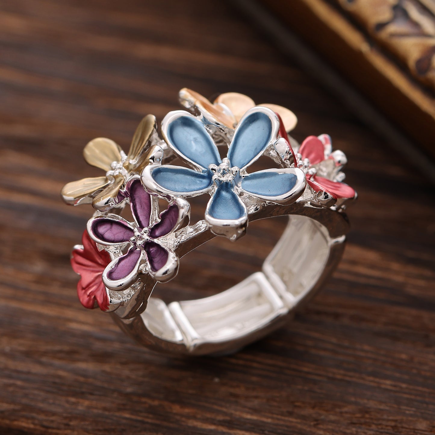 Women's Enamel Irregular Small Flower Elastic Fashion Rings