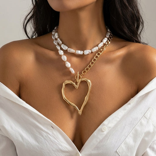 Baroque Imitation Pearl Fashion Exaggerated Lava Love Heart Necklace
