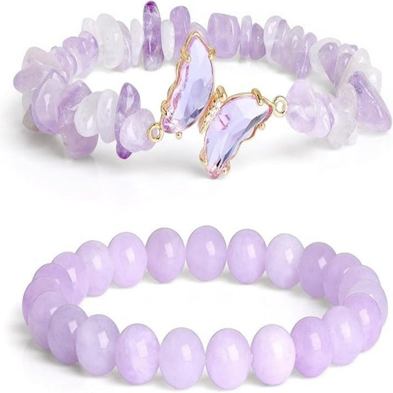 Women's Natural Stone Butterfly Elastic Beaded Bracelet