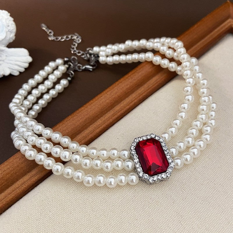 Pearl Short Design Rhinestone Collar Temperament Necklaces