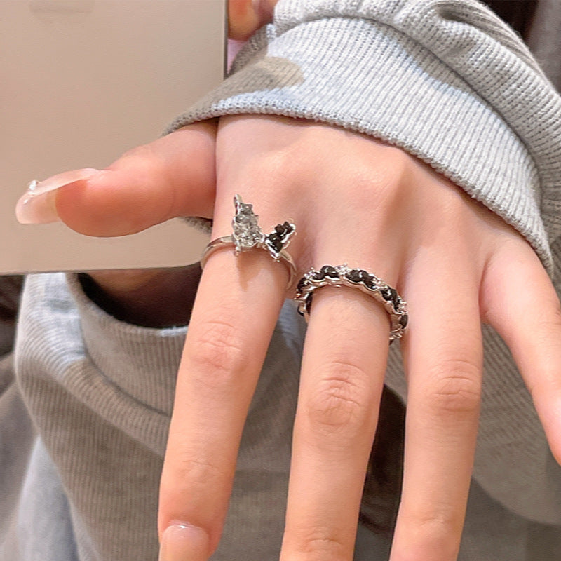 Gravel Butterfly Opening Female Fashion Cool Rings