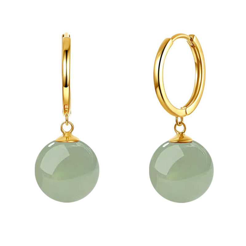 Women's Vintage Palace Imitation Green Jade For Chalcedony Earrings