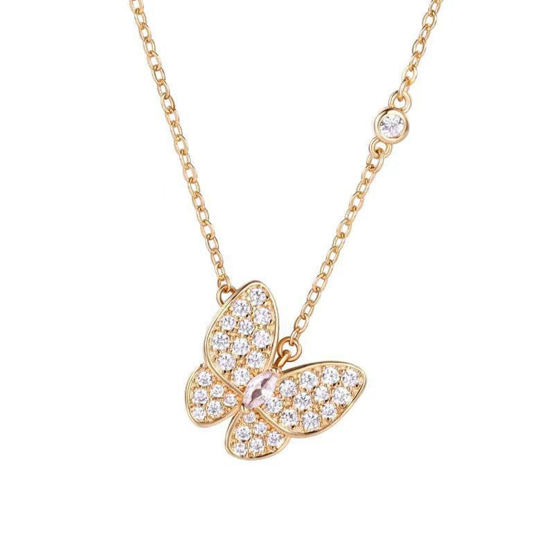 White Mother Shell Full Diamond Butterfly Light Luxury Sense Necklace