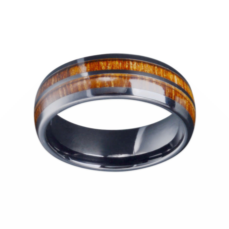 Men's Steel Retro Style Wood Grain Dripping Rings