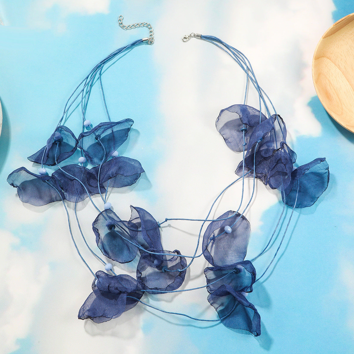 Summer Seaside Vacation Style Fabric Laminate Crystal String Necklace