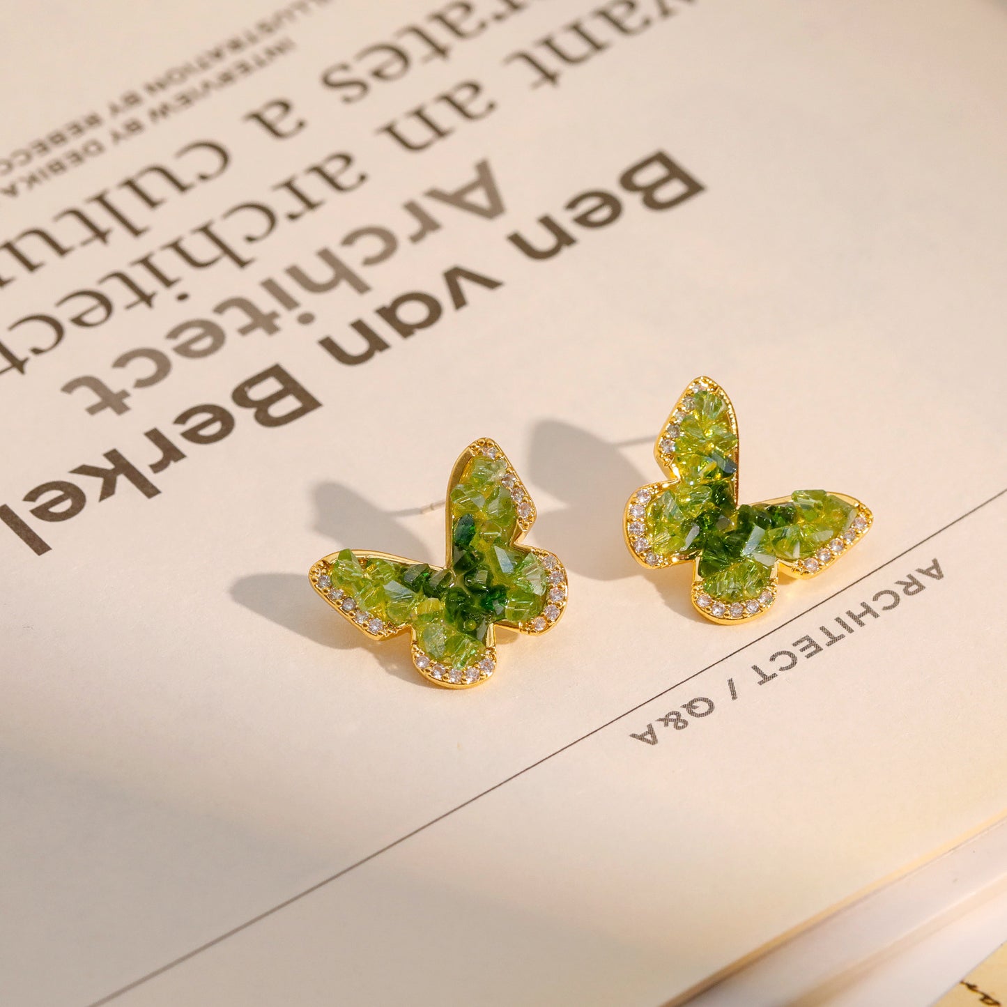 Fresh Sweet Mori Butterfly Fairy Gradient Crystal Earrings