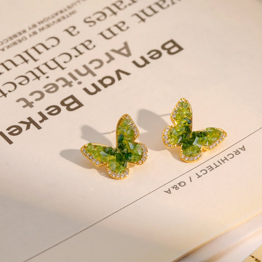 Fresh Sweet Mori Butterfly Fairy Gradient Crystal Earrings