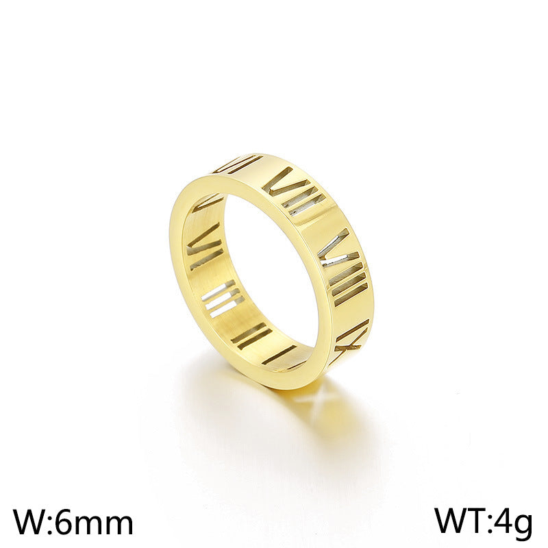 Women's Ornament Titanium Steel Hollow Roman Numerals Rings