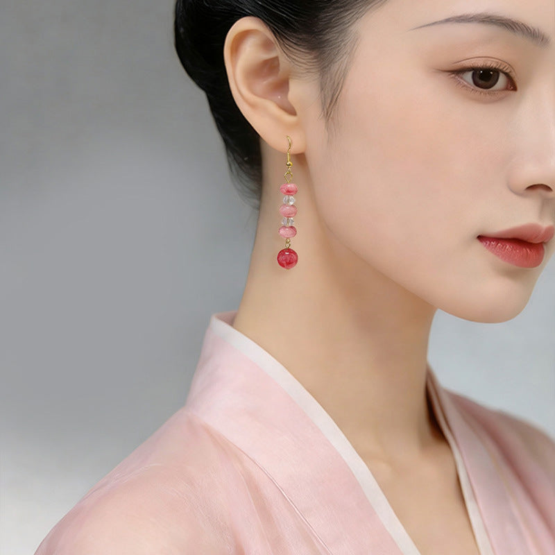 Women's Chinese Style Carnelian Beaded For Archaic Simple Refined Stylish Versatile Earrings