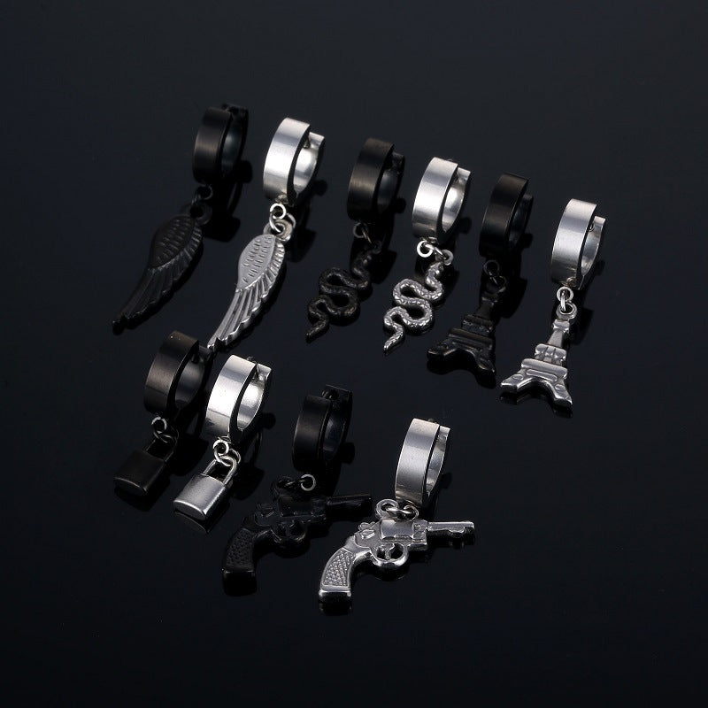 Men's Titanium Steel Punk Hip Hop Clip Nail Stainless Ear Buckle