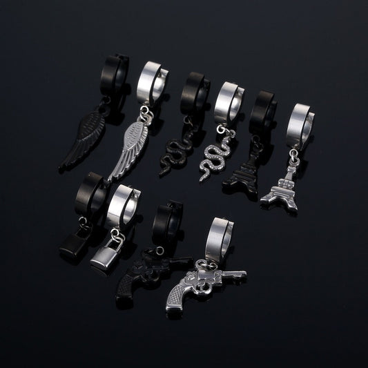 Men's Titanium Steel Punk Hip Hop Clip Nail Stainless Ear Buckle