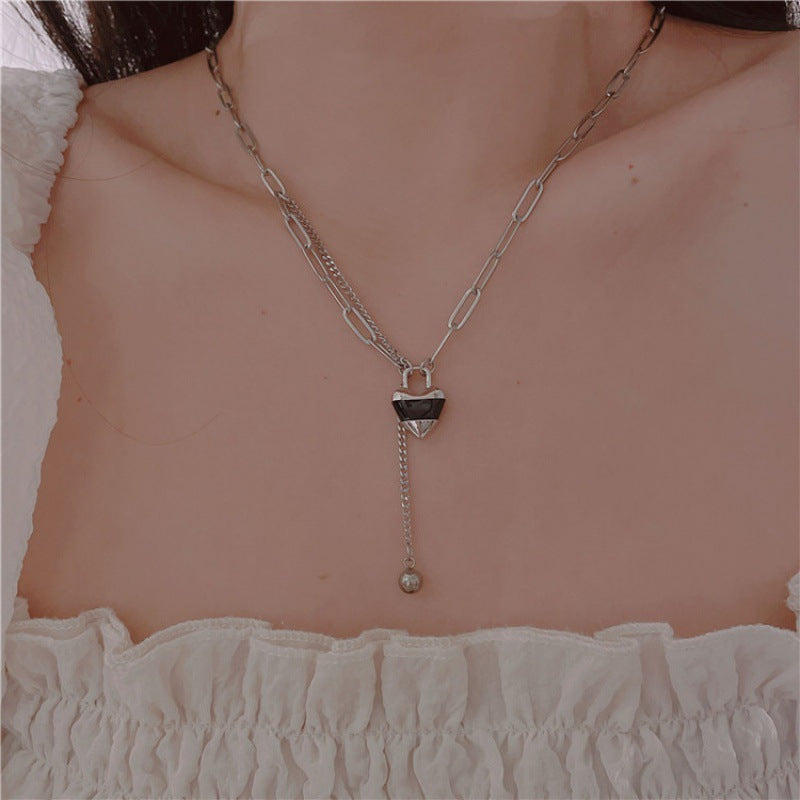Tassel Ball Design Personalized Hip Hop Stacked Triangle Sweater Chain Necklace