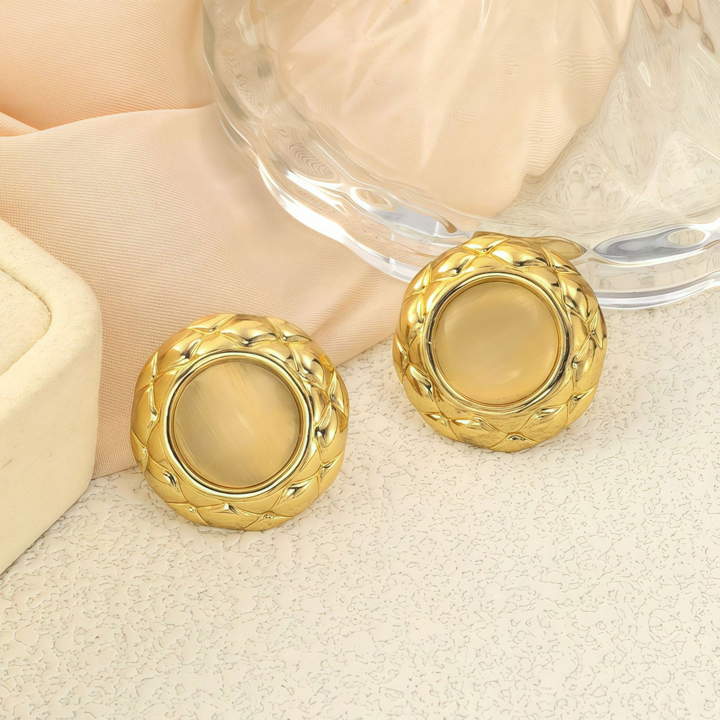 Stainless Steel Geometric Round Ear Light Luxury High-grade Color Stud Earrings