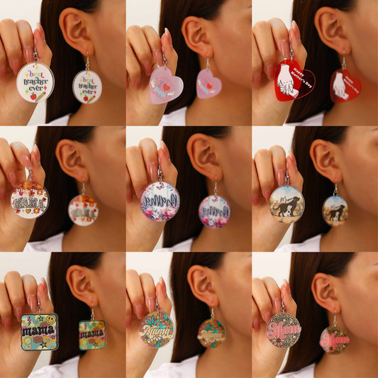 Pastoral Color Letter Acrylic Female Mother's Earrings